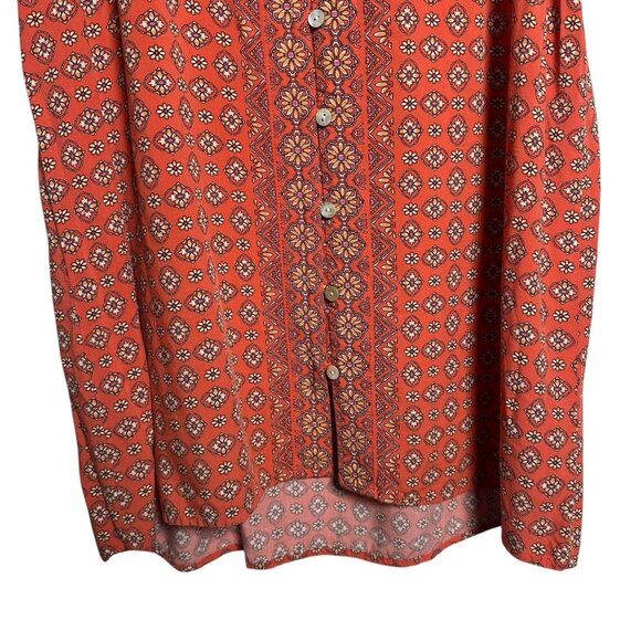 J. Jill Small Bohemain Sunflower Button Up Short Sleeve Red Top Modest Peasant - Picture 4 of 10